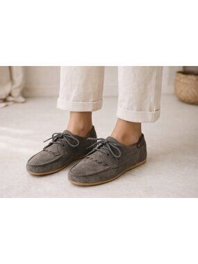Oliberte Shoes Womens 38 Gray Suede Lace Up Moc Toe Casual Ethical Made Africa
